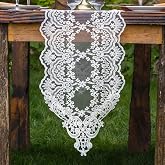 ARTABLE French White Lace Table Runner Macrame Embroidered 12 x 48 Inch | Embroidered lace table runner with macrame detailing adds vintage charm to dining tables weddings and holiday decor