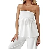 HOCANDY Womens Ruffle Peplum Tube Top Smocked Backless Long Tube Tops Casual Sleeveless Strapless Flowy Tank Top