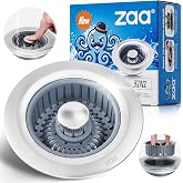 zaa 3-in-1 Kitchen Sink Drain Strainer Stopper, Stainless Steel, Anti-Clog | Pop-Up Sink Cover with Removable Food Catcher Basket, Odor Blocker, Garbage Disposal Plug, Fits Standard 3.5" Drain, Silver