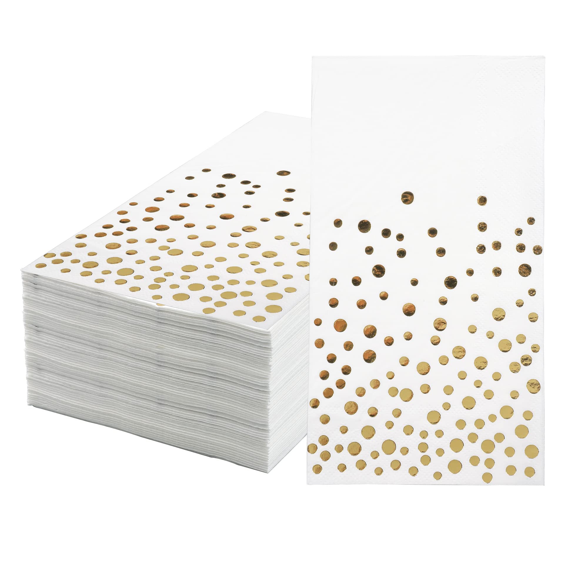 Photo 1 of Pack of 120 Gold Foil Guest Napkins White and Golden Polka Dots Disposable Hand Towels Metallic Dinner Paper Napkins for Wedding Baby Bridal Shower Bathroom Party Supplies