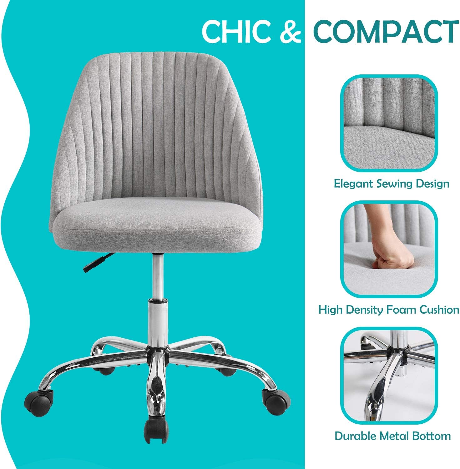 Rimiking Home Office Modern Twill Fabric Adjustable Mid-Back Task Ergonomic Executive Chair, Gray: Furniture & Decor