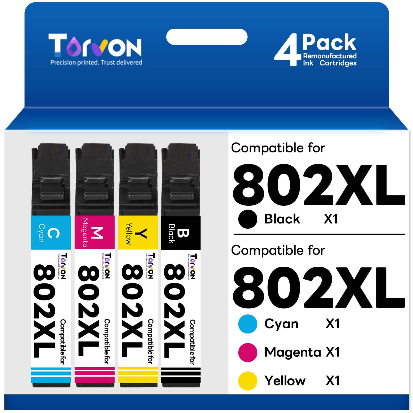 Photo 1 of Torvon Remanufactured Ink Cartridge for Epson 802 802 XL Ink Cartridges Combo Pack Compatible wirh Workforce Pro WF-4740 WF-4730 WF-4720 WF-4734 EC-4020 EC-4030 (4 Pack)