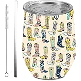 Western Wine Tumbler With Lid and Straw for Women Boss Lady, Country Girl Gifts Western Stuff, Cowboy Cowgirl Friendship Graduation Birthday Christmas Travel Coffee Mug 12 oz Insulated Cup Thermos-01