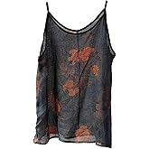 Womens Ramie Camisole Tank Tops Floral Printed Causal Breathable Sleeveless Tops Summer Loose Fit Spaghetti Strap Cami Shirts