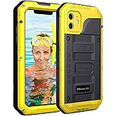 Mitywah Waterproof Case for iPhone 11, Heavy Duty Military Grade Shockproof Cover Built-in Screen Protection, Metal Case Full Body Dustproof Strong Rugged Thick for iPhone 11, Yellow