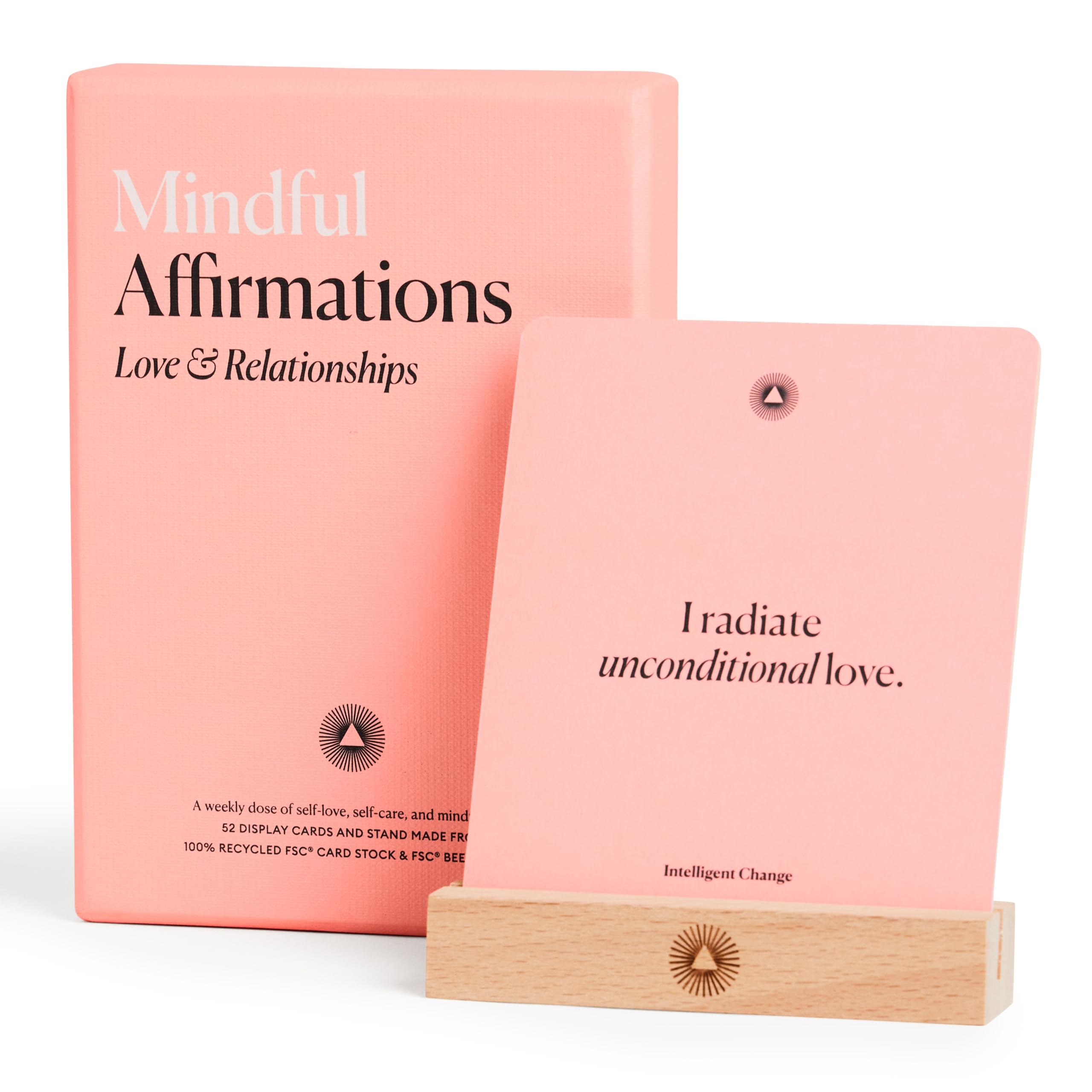 Intelligent Change 52 Mindful Affirmation Cards for Love and Relationships, Daily Words of Inspiration, Positive Affirmation Cards for Women with Stand, Gifts for Women, — image 1