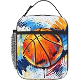 PTPLMM Basketball Lunch Box Insulated Small Lunch Bag for Kids Boys Girls | Reusable Lunchbox, Cooler Tote Bag, Water Bottle Holder, Front Pockets, Portable Buckle Handle, For School Work Picnic Travel