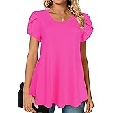 Afibi Womens Summer Crew Neck Loose Dressy Shirts Petal Short Sleeve Tunic Tops