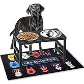 ADENGL Metal Raised Dog Bowl, 10" Tall Elevate Dog Feeder Stand with 2 Stainless Steel 42oz Bowls & 16x24 Non-Slip Mat – Stronger Dogs Food & Water Bowl Stand (Black)