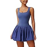 ABOCIW Womens Bubble Tennis Dress Squre Neck Sleeveless Workout Golf Athletic Dresses Build in Shorts with Pockets