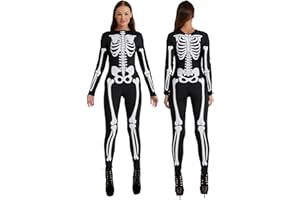 Maxim Party Supplies Women's Skeleton Bodysuit - Form-Fitting Catsuit with Front and Back Bone Design - Halloween Costume