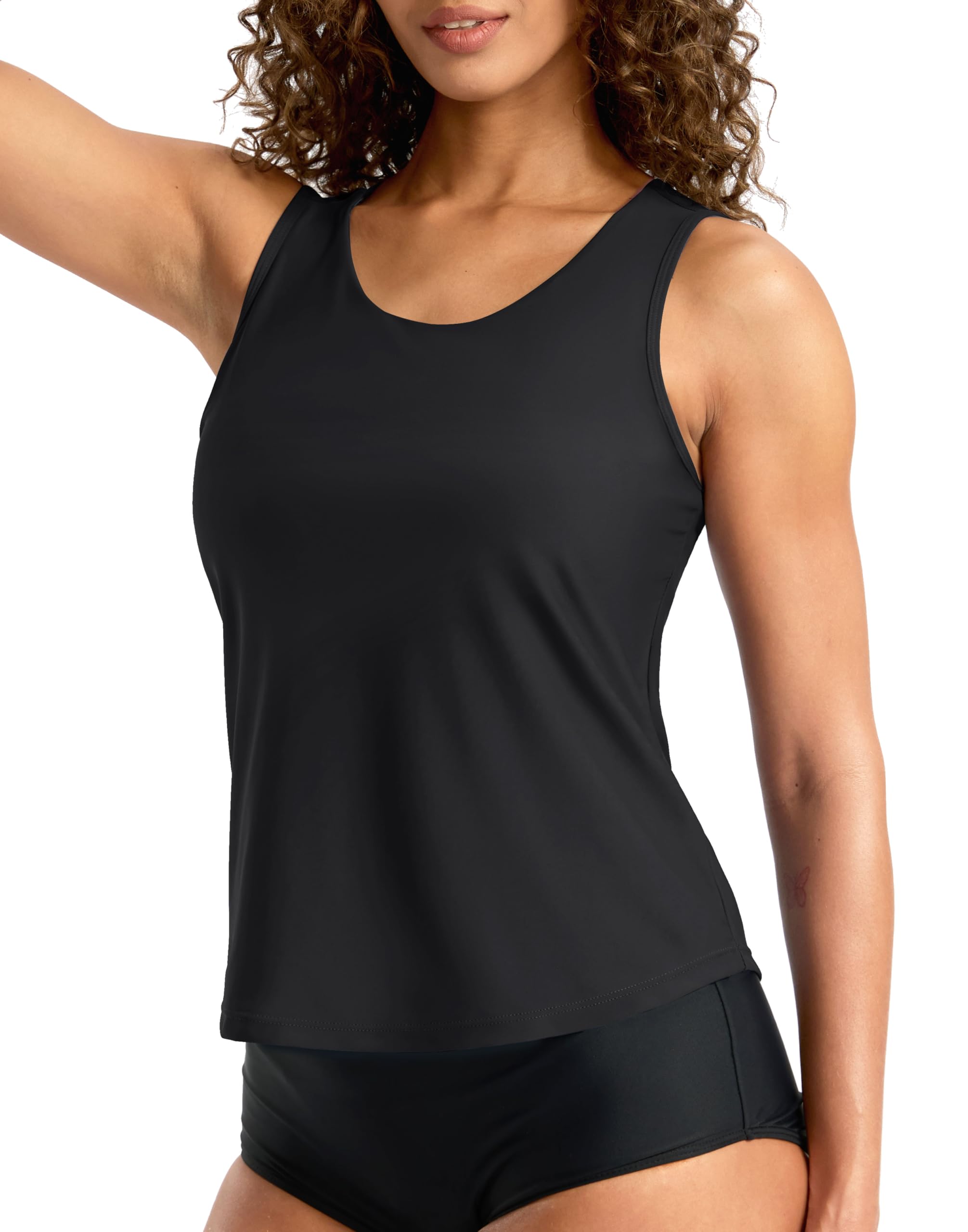 Photo 1 of G Gradual Tankini Tops for Women High Neck Swimsuits Swim Top Modest Bathing Suit Swimwear Tank Top only No Bottom(Black,M)