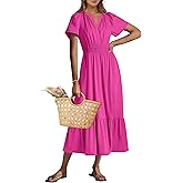 ANRABESS Women's Summer Short Sleeve Maxi Dress 2025 Casual V Neck High Waist A-Line Flowy Loose Tiered Boho Long Dresses