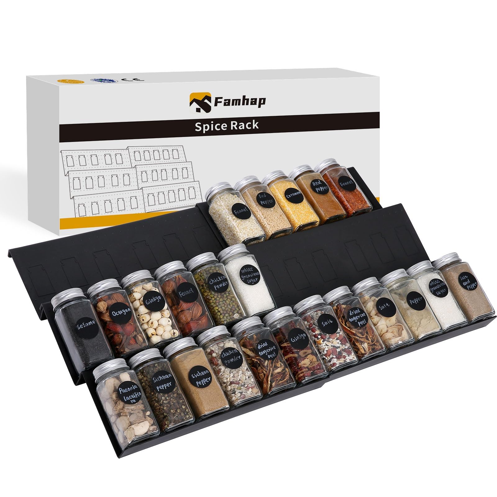 Famhap Spice Drawer Organizer, 6 Tier Expandable from 29.5cm to 59cm Seasoning Rack Tray Insert for Kitchen Drawers, Spice Rack Drawer for Spice Jars(Jars not included)