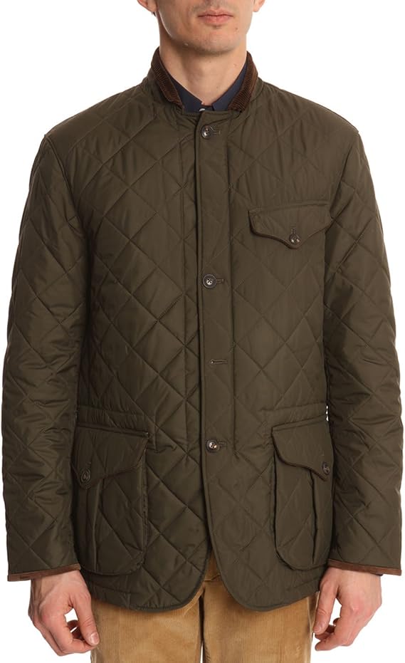 Ralph Lauren POLO Jackets Men Khaki Quilted Jacket with Suede Elbow