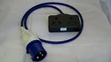 PRO ELEC 16A to 13A Twin Socket Generator Converter Lead Blue Arctic Cable 1m view 2