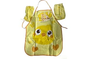 Waterproof Cartoon Cute Yellow Duck Baking Apron with Adjustable Neck Strap Sleeve, Adjustable Waist Ties, Kitchen Cooking Ap