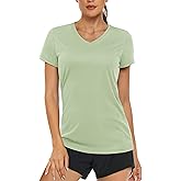MAGCOMSEN Women's T Shirts Short Sleeve Workout Tops UPF 50+ Sun Protection V-Neck Moisture Wicking Quick Dry Tee