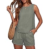 LOMON Women's Trendy 2 Piece Outfits Shorts Sets Summer Crew Neck Sleeveless Tank Top and Bottom Matching with Pockets 2026