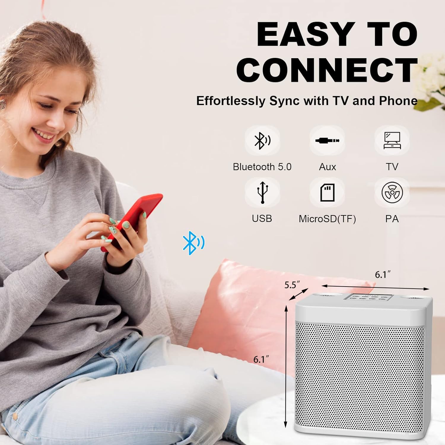 FULLIFE Karaoke Machine for Adults/Kids, 3000mAh Portable Bluetooth Karaoke Speaker with 2 Wireless Microphones, HD Karaoke PA System with Echo/Vocal Cut, Supports TF/USB/AUX-in, for Home Parties