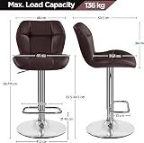 Yaheetech Bar Stools Set of 2 PU Leather Swivel Height Adjustable Brown view 3