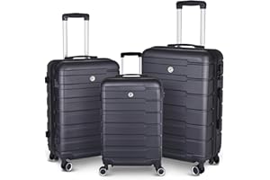 Wqzlyg Luggage Suitcase 3 Piece Sets Hardshell Luggage with Spinner Wheels,Lightweight Rolling Large Luggage Sets,Black(20in/24in/28in)