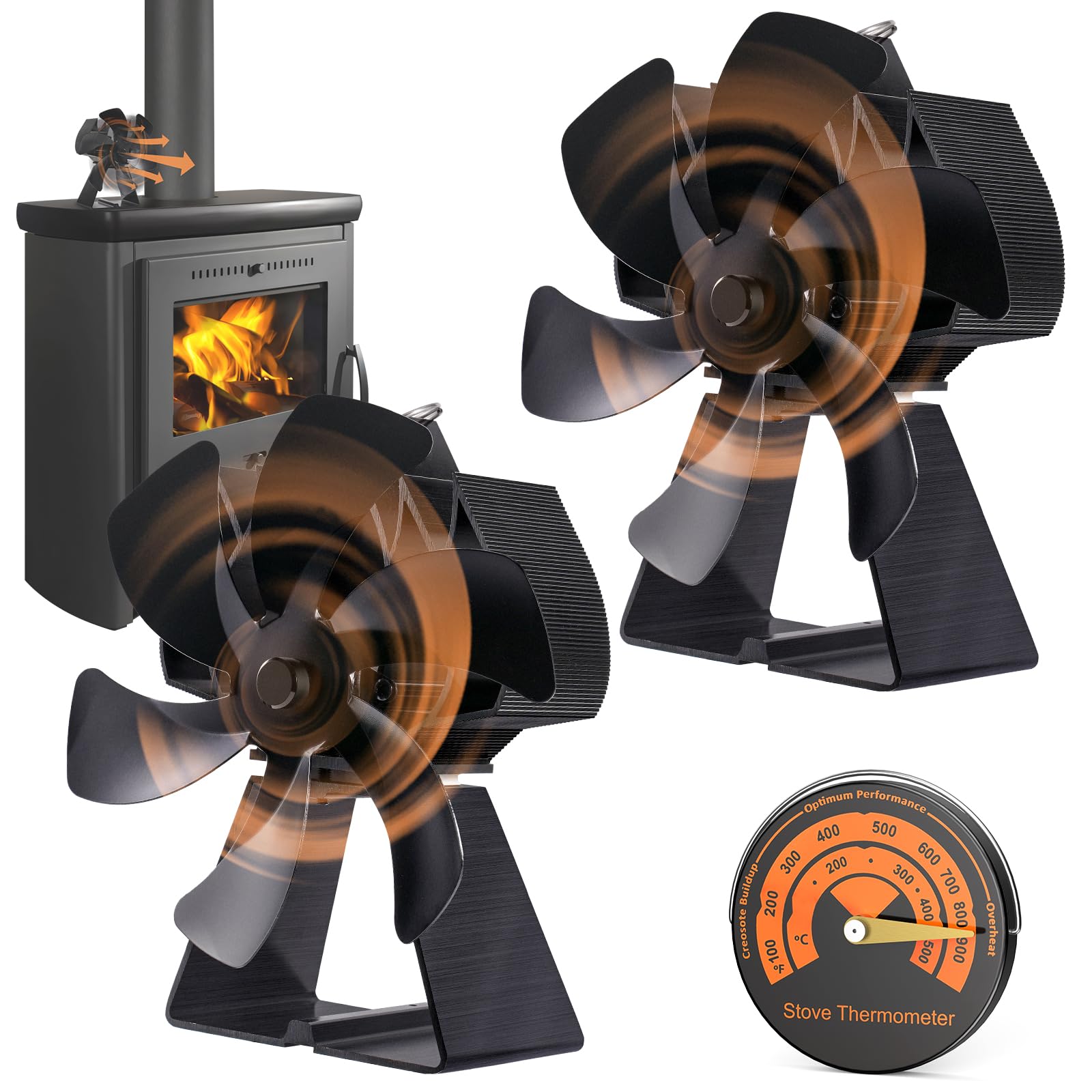 Photo 1 of Flanagan 2 PCS Fireplace Fans, 6 Blades Stove Fan,7in Log Burner Fan Heat Powered Fireplace Fan for Wood Burning Stove/Log Burner/Fireplace(Include Magnetic Thermometer) (6 Blades)