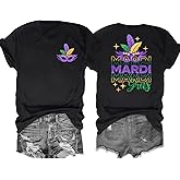 Mardi Gras Shirts Women Makeup Carnival T-Shirt Its Mardi Gras Yall Tee Shirt Mask Lily Graphic Casual Short Sleeve Tops