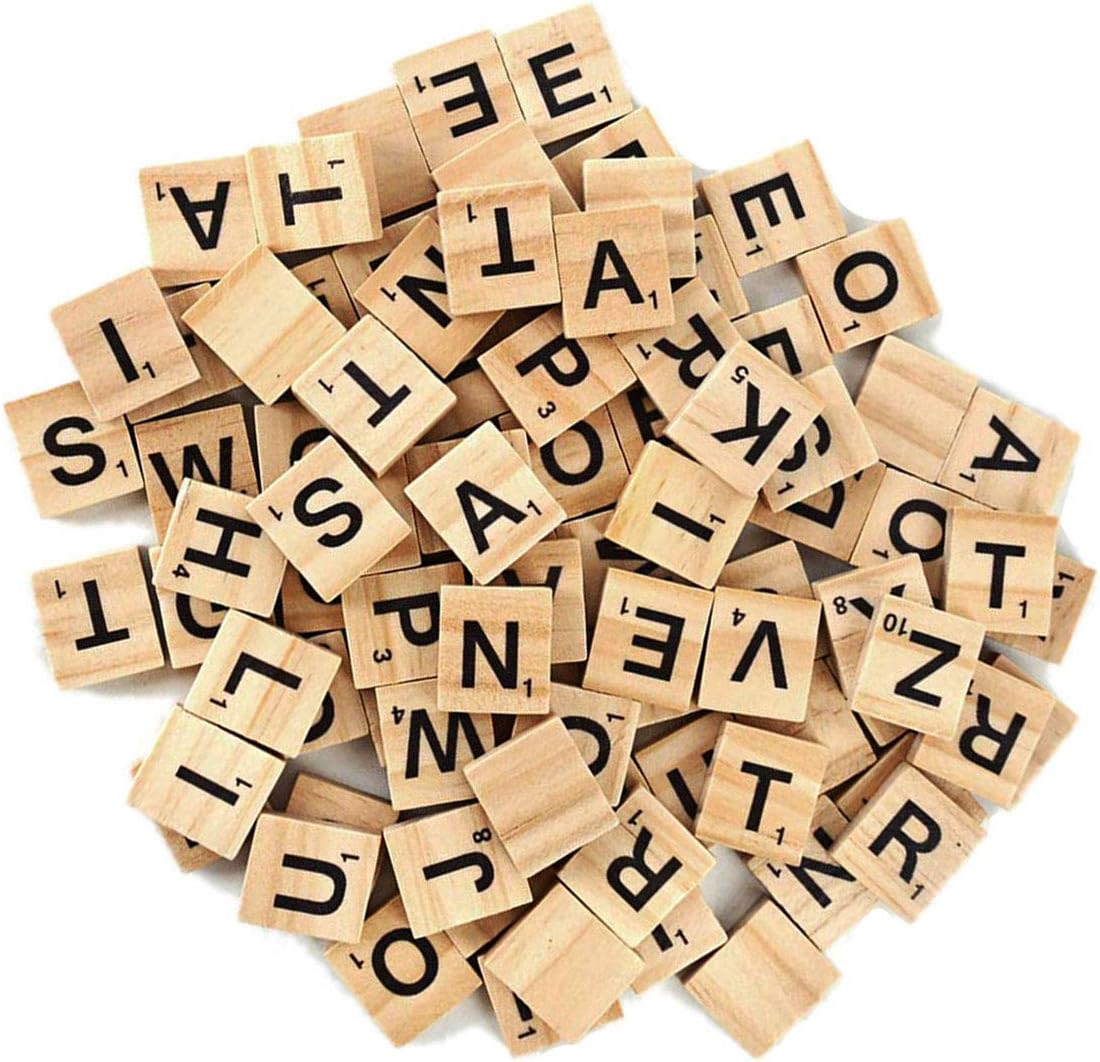 Wooden Alphabet Tiles Scrabble Replacement Letters for Wedding Frame and Wall Art Board Games, 100pack