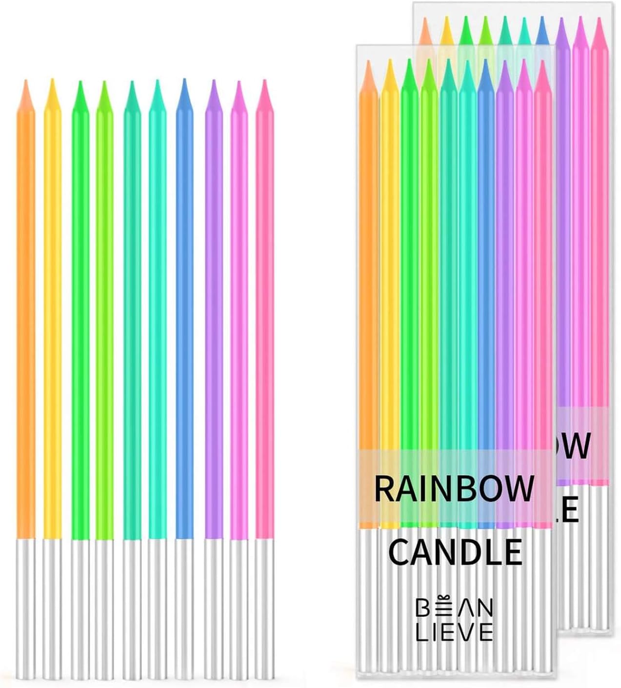 BEANLIEVE 20-Count Rainbow Birthday Candles - Colorful Birthday Candle Long Thin Cake Candles Cupcake Candles for Birthday, Wedding & Lucky Party Cake Decorations: Home Improvement