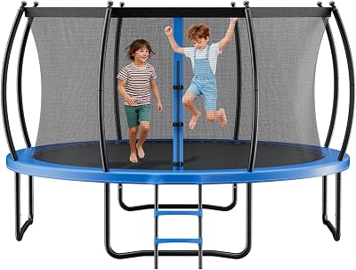 Outdoor Trampolin Bodentrampolin 305 x 305 cm mit Sicherheitsnetz & verdickter Polsterung, ASTM-geprüft, Hochleistungstrampolin, max. 150 kg belastbares Gartentrampolin für Kinder