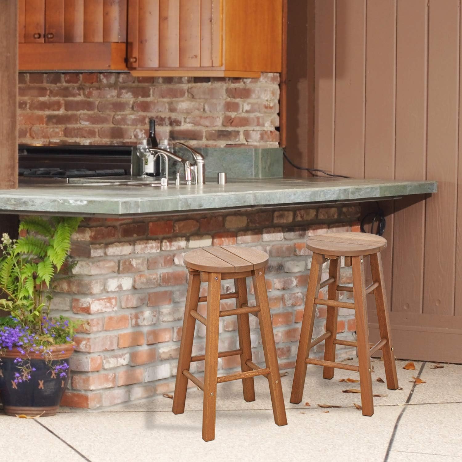 Furinno FG17629 Tioman Outdoor Hardwood Patio Furniture Promo Arch Bar Stool (Set of 2), Natural: Garden & Outdoor