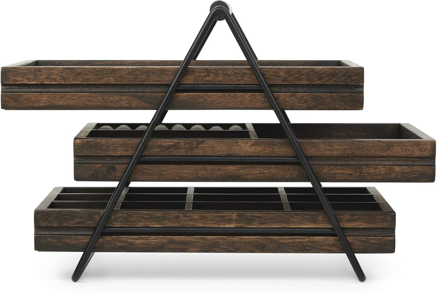 Umbra 1004037-048 Terrace Jewelry Tray – Three-Tier Jewelry Tray With Three Sliding Linen Lined Wood Trays With Metal Frame and Handle, Easy Storage and Access, Black/Walnut Finish: Home & Kitchen