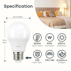 Linkind A19 LED Light Bulb, 60W Equivalent Light