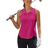 PINSPARK Women's Golf Shirt UPF 50+ Sleeveless Tennis Polo V Neck Workout Tank Top Racerback Athletic T Shirts with Collar