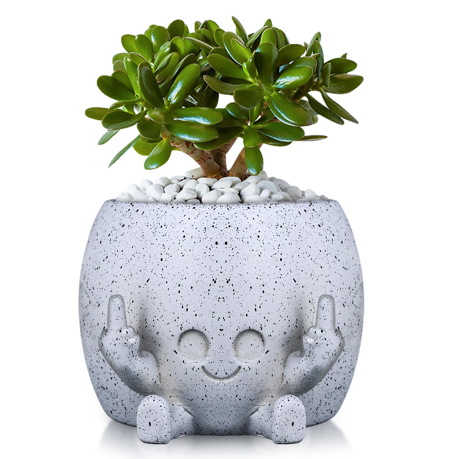 PEUTIER Smiling Plant Pot, Novelty Planter Funny Resin Flower Pots Smiling Face Planter Pot Creative Decorative Flowerpot Succulents Pots for Indoor Outdoor Home Living Room Garden Decor (White)