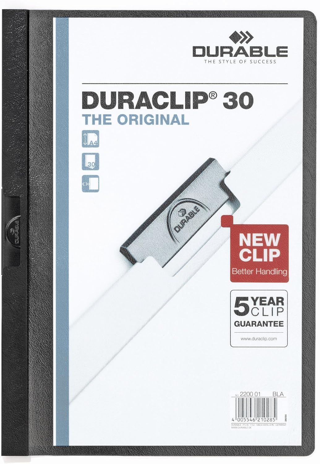 Durable DuraClip 2227-01 Clip File for 1-30 Sheets A4 - Black (Pack of 5)