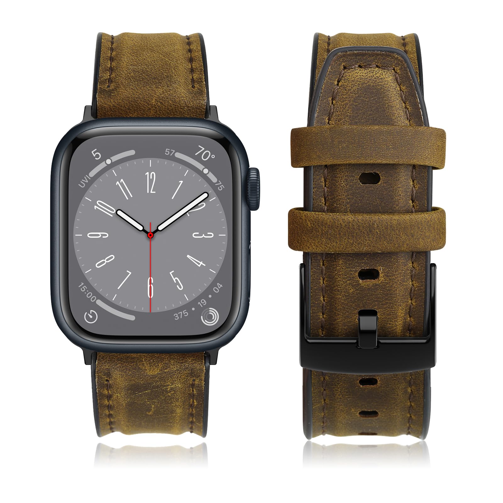 Tuocal Leather Straps Compatible with Apple Watch Strap 42mm(Series 3/2/1) 44mm 45mm 46mm for Women Men, Soft Breathable Leather Replacement Strap Bracelet for iWatch Series 10 9 8 7 6 5 4 3 2 1 SE