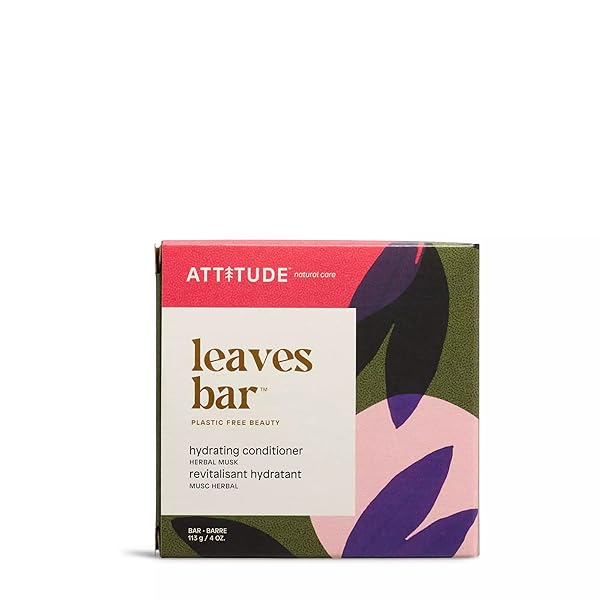 ATTITUDE HYDRATING CONDITIONER BAR, NATURAL ORIGIN, IDEAL FOR DRY, DAMAGED HAIR, CASTOR OIL & SHEA BUTTER, VEGAN, HERBAL MUSK, 4 OZ