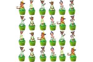 FENGHU 48Pcs Tiana Birthday Cake Topper Decoration Supplies for Tiana Children's Cupper Topper for Kids Birthday Party