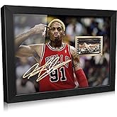 ORIMAMI Sport Superstar Dennis Rodman Poster Desktop Framed Photo Gift 8x6 Inches,with Signed and 1x35mm Film Mini Cell Display,Great Memorabilia Gift for Basketball Fans