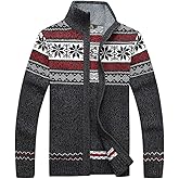 Kedera Men's Cardigan Sweaters Stand Collar Cable Thick Knitted Full Zip Sweater with Pattern