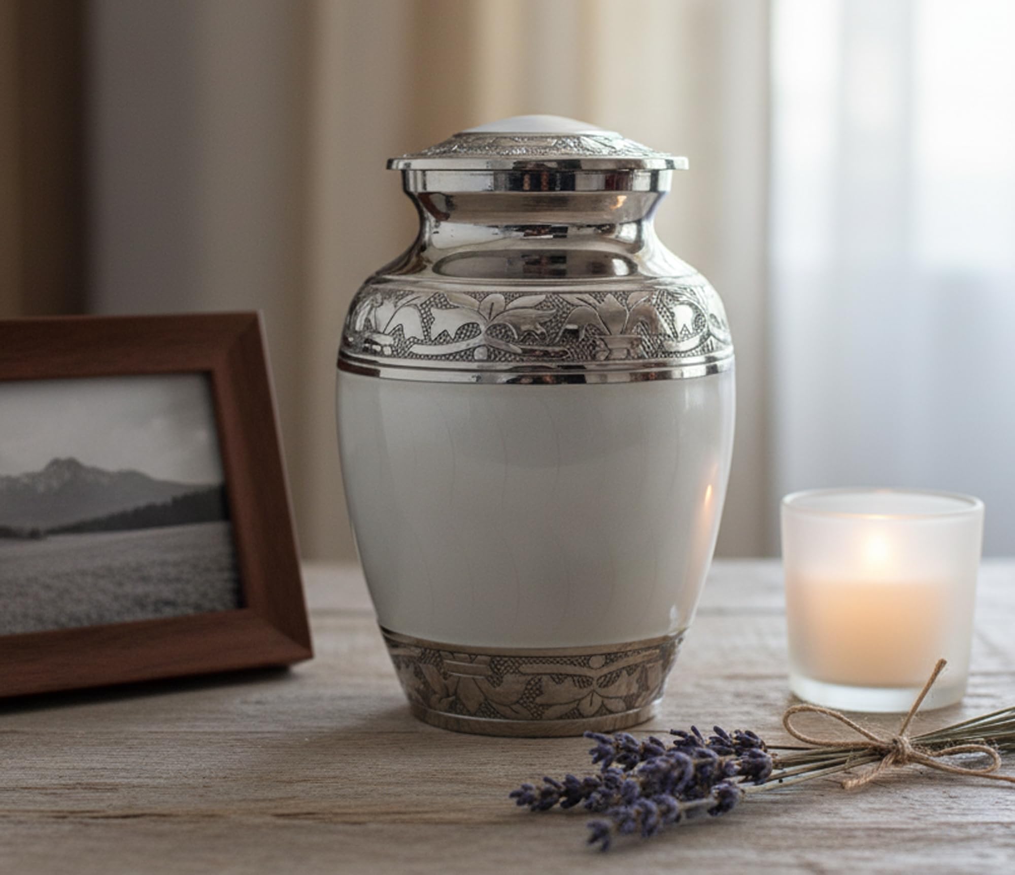 eSplanade White Brass Cremation Memorial Container Jar - Metal Burial Urn - 6 Inches — image 1