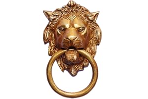 AAKRATI Door Knocker Lion face made in brass metal with antique finish door hardware also use as Pulls for Dresser, Drawer, Cabinet, Door Handles Knobs - Lion Face statue door handle Look
