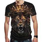 Hurspmr Men's Lion with Crown T-Shirt Casual Graphic Short Sleeve Shirts