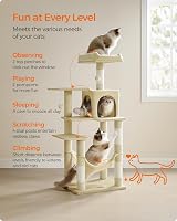Feandrea Cat Tree Tower 143 cm Multi-Level Plush Condo Beige PCT161M01 view 6