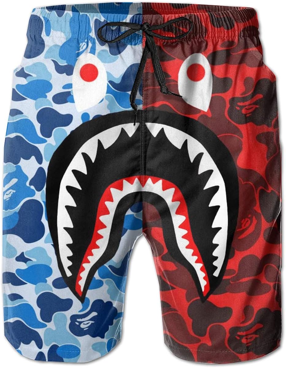 Bape Blood Shark Mens Swimtrunks Casual Board Shorts with Pockets