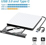 BENEWY External DVD Drive USB 3.0 Slim CD/DVD Burner Reader Writer White view 5