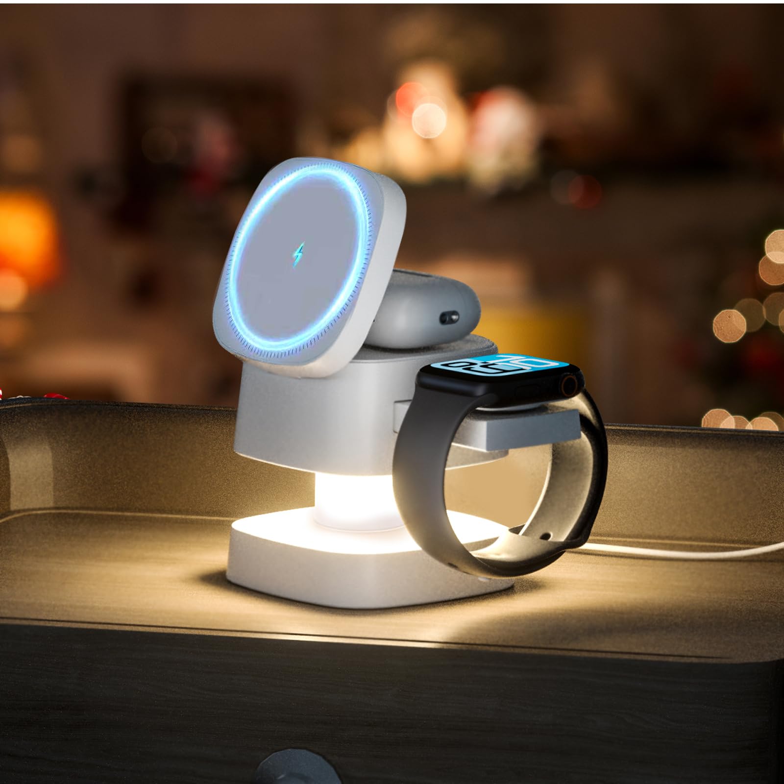 Photo 1 of ?2026 Upgraded?4 in 1 Wireless Charger, 3 in 1 Wireless Charging Station with Night Light for MagSafe Charger, 15W Magnetic Travel Stand for iPhone17/Air/Pro/Max/16/15/14/13/12, Apple iWatch, Airpods