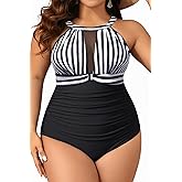 Aqua Eve Plus Size Swimsuit Women One Piece Swimsuit Tummy Control High Neck Bathing Suit Ruched Swimwear